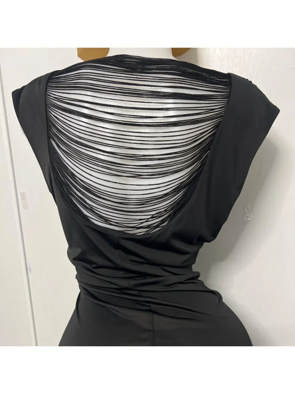 BCX Black Draped Top Open Strappy Back Blouse Women Size Large